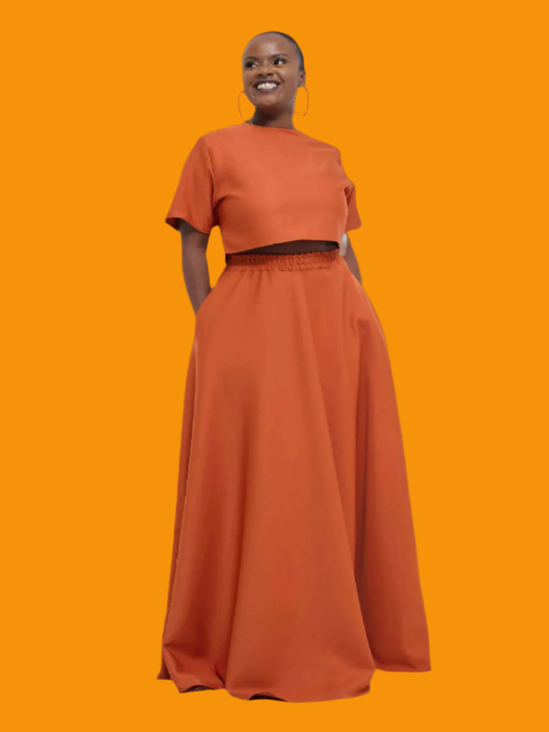 Silk House Collection Kalisi Skirt Set - Burnt Orange - Shopzetu