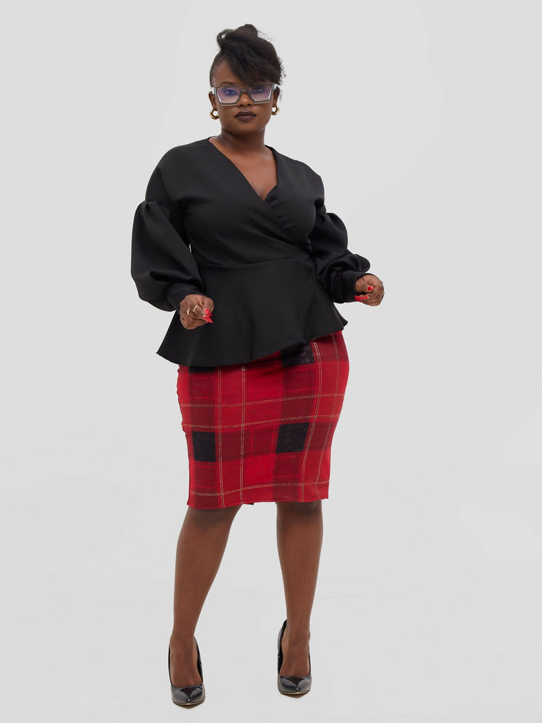 Silk House Collection Mia Skirt & Koa Top - Plaid Red / Black - Shopzetu