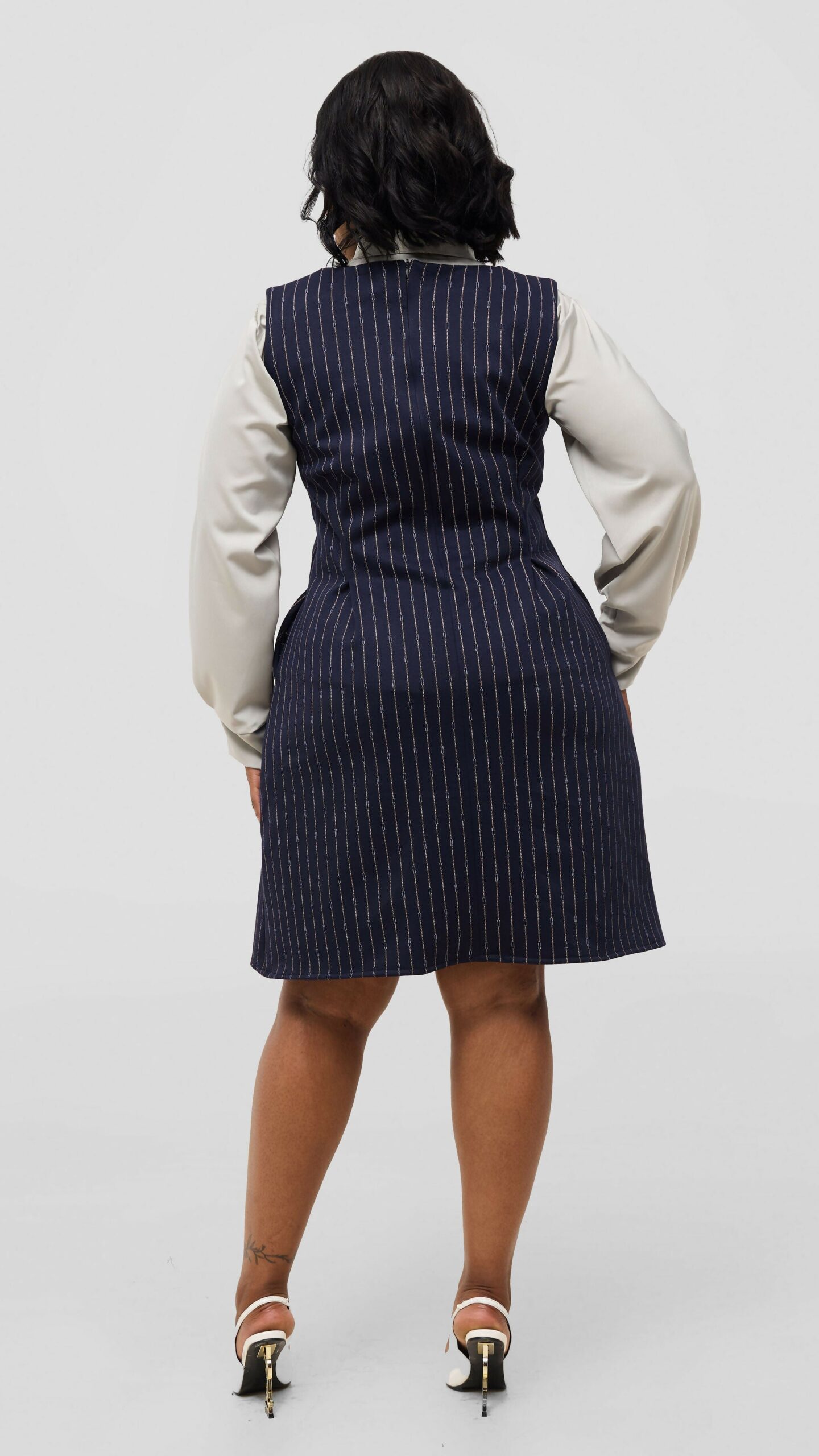 Silk House Collection Curvy Plus Size Amara Dress - Navy Blue Pinstripe - Image 3