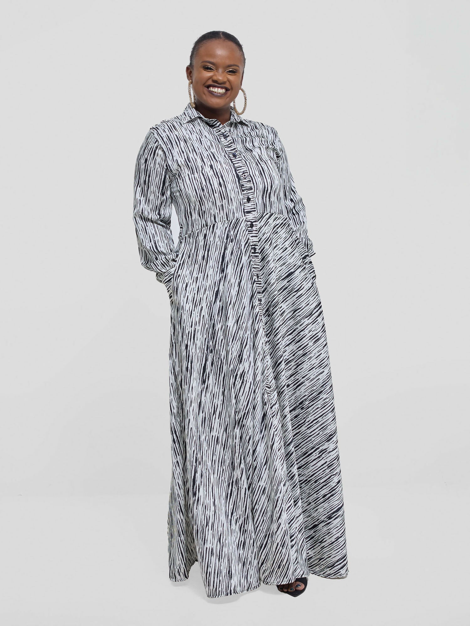 Silk House Collection Waridi Dress - Black / White Stripe - Image 2