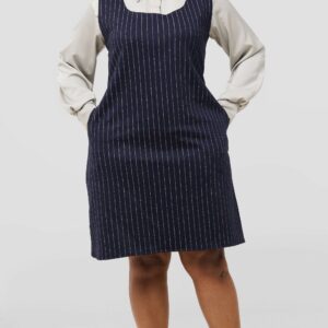 Silk House Collection Curvy Plus Size Amara Dress - Navy Blue Pinstripe