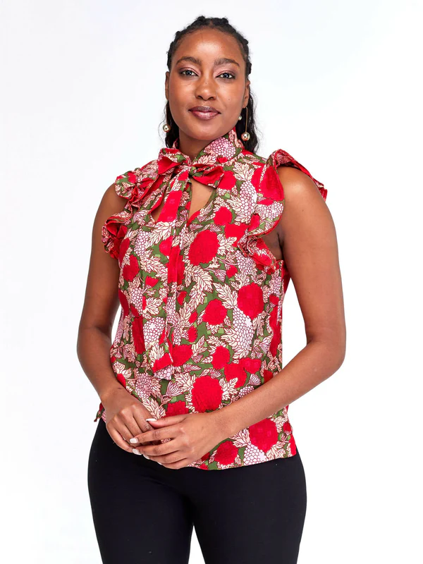 Silk House Collection Kefi - Red Floral Print - Image 2