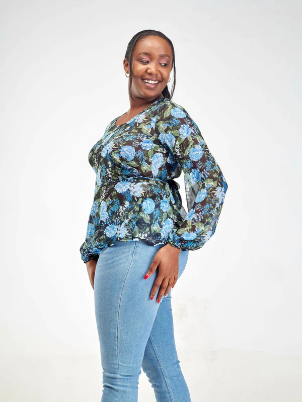 Silk House Collection Hulya Top - Blue Floral Print - Image 2