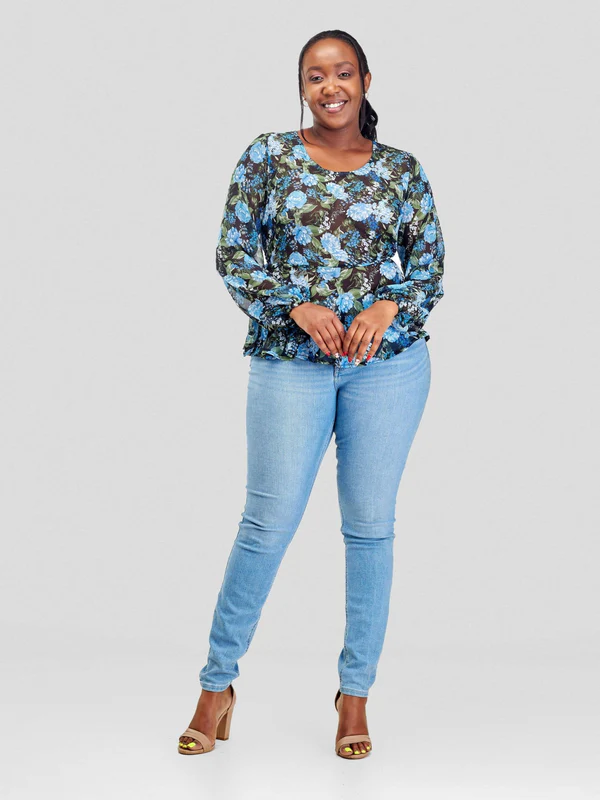 Silk House Collection Hulya Top - Blue Floral Print - Image 4