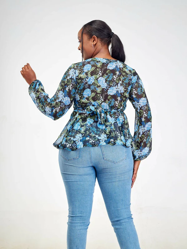 Silk House Collection Hulya Top - Blue Floral Print - Image 6