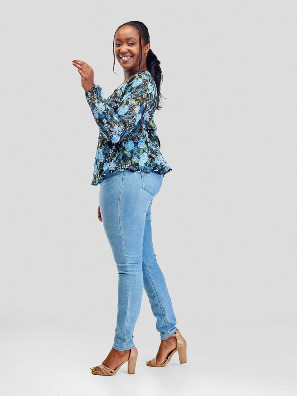 Silk House Collection Hulya Top - Blue Floral Print - Image 8