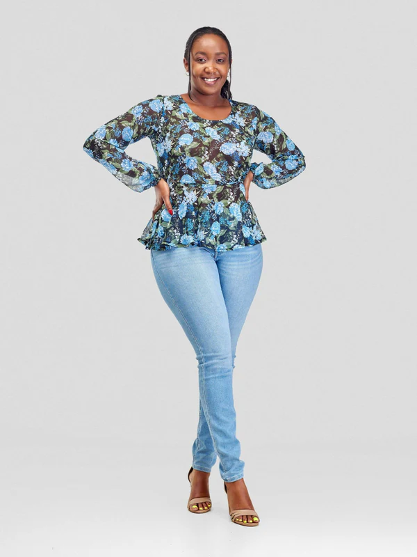 Silk House Collection Hulya Top - Blue Floral Print - Image 7