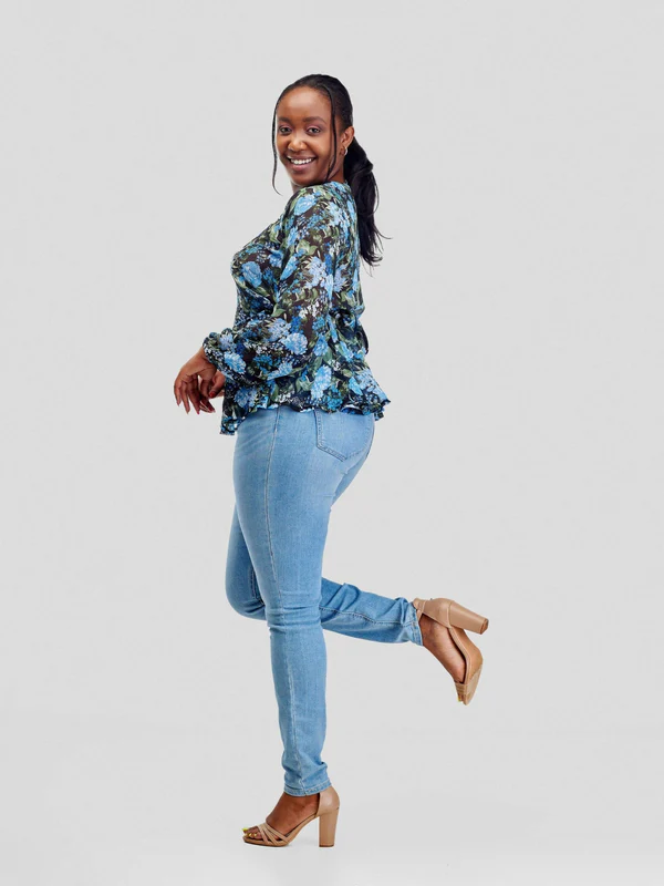 Silk House Collection Hulya Top - Blue Floral Print - Image 9