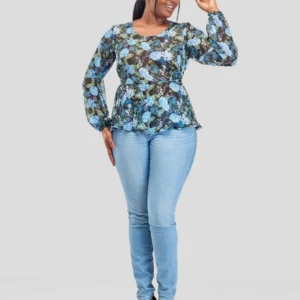 Silk House Collection Hulya Top - Blue Floral Print