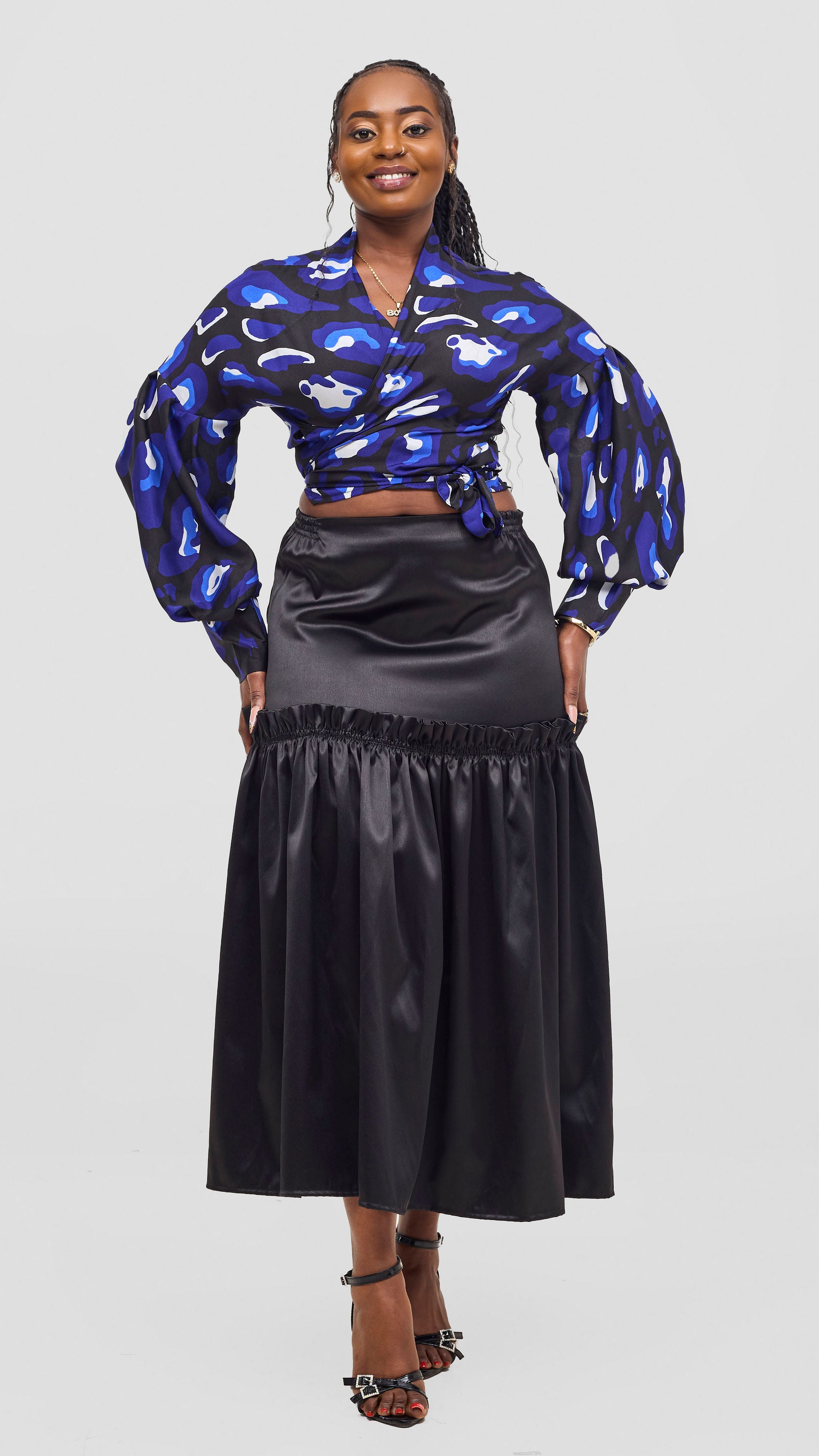 Asha Skirt Set- Black/Blue