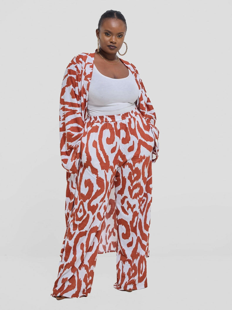 Silk House Collection Tasha Pant Set - Brown Print - Shopzetu