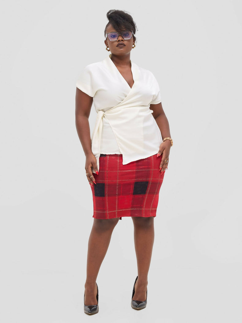 Silk House Collection Mia Red Skirt & Koa Top - White - Shopzetu