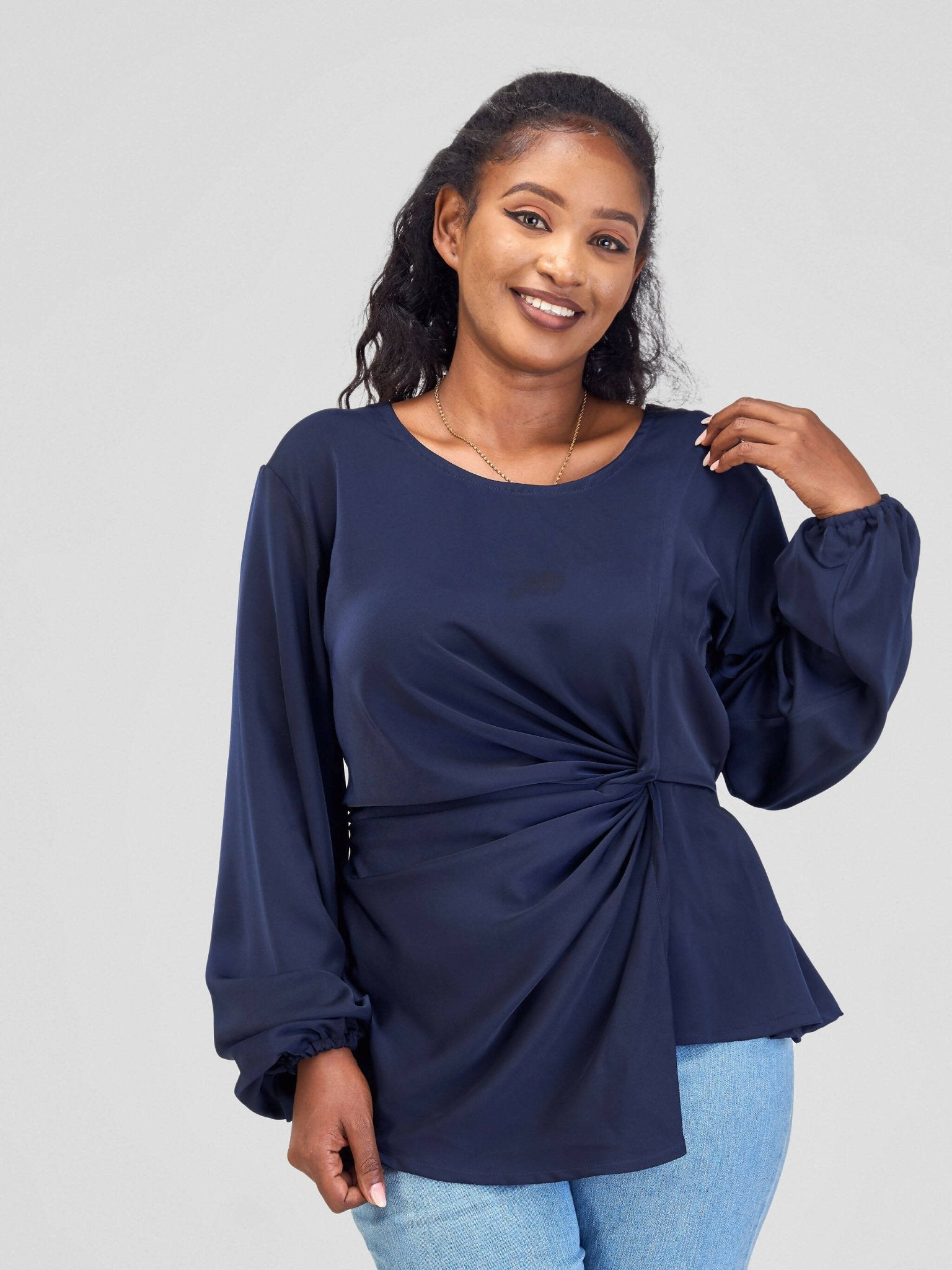Silk House Collection Raya Top - Navy Blue - Shopzetu