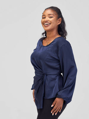 Silk House Collection Raya Top - Navy Blue - Shopzetu