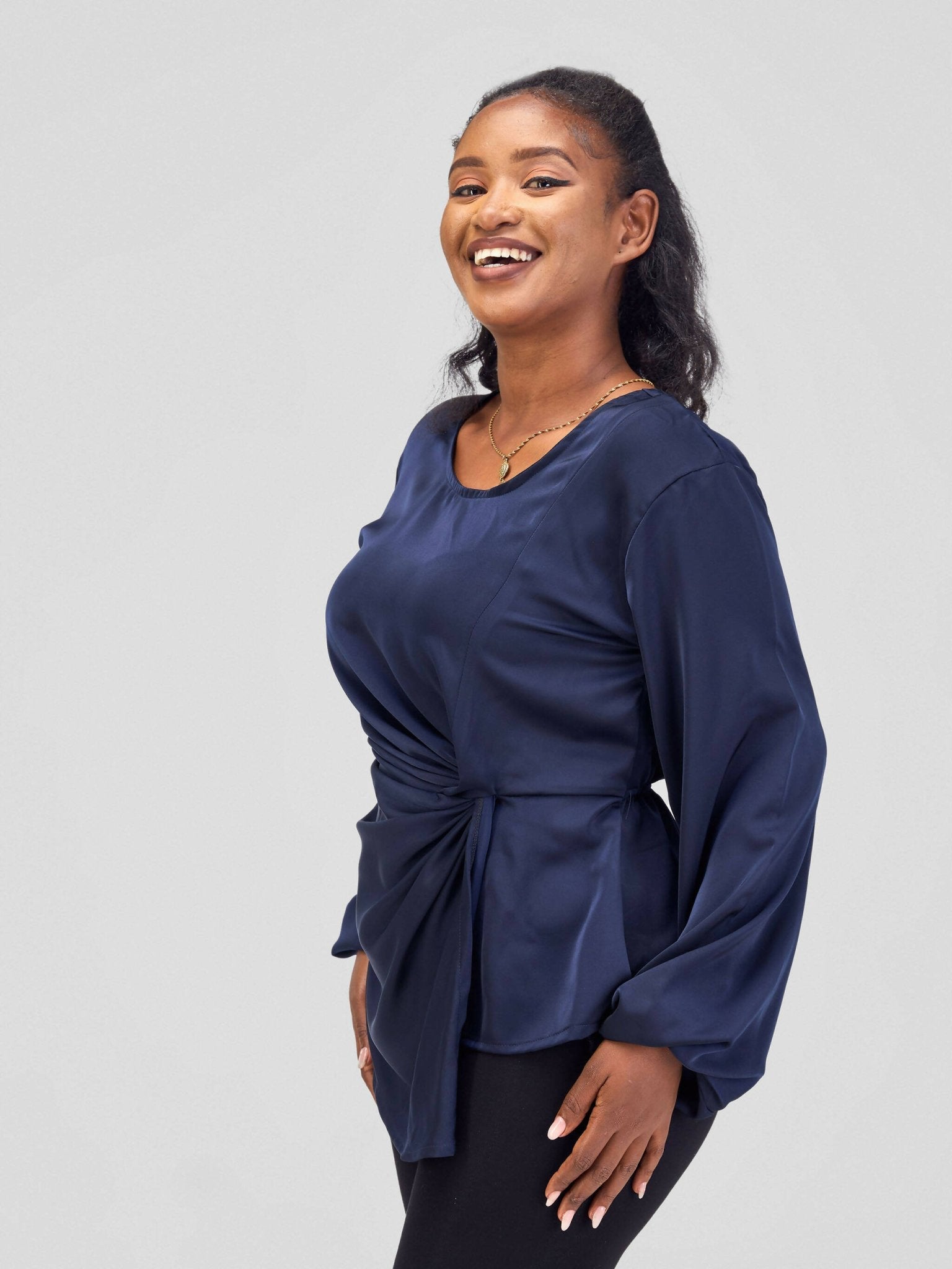 Silk House Collection Raya Top - Navy Blue - Shopzetu