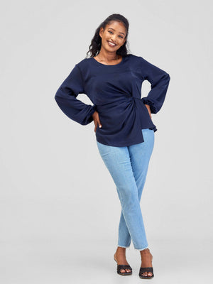 Silk House Collection Raya Top - Navy Blue - Shopzetu