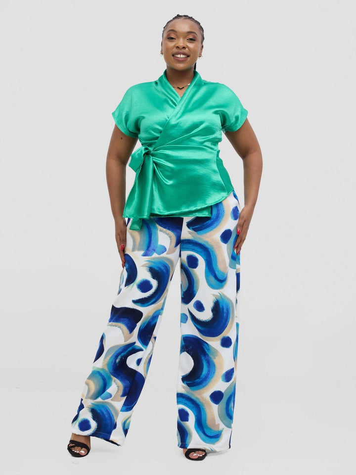 Silk House Collection Rana Pant - Blue Abstract Print - Shopzetu