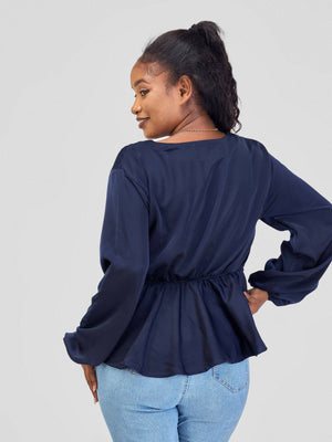 Silk House Collection Raya Top - Navy Blue - Shopzetu