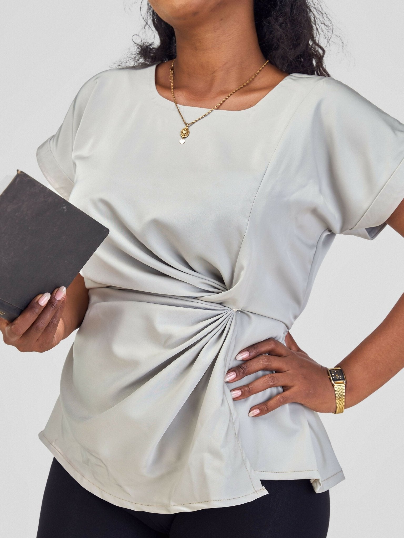 Silk House Collection Raya Top - Grey - Shopzetu