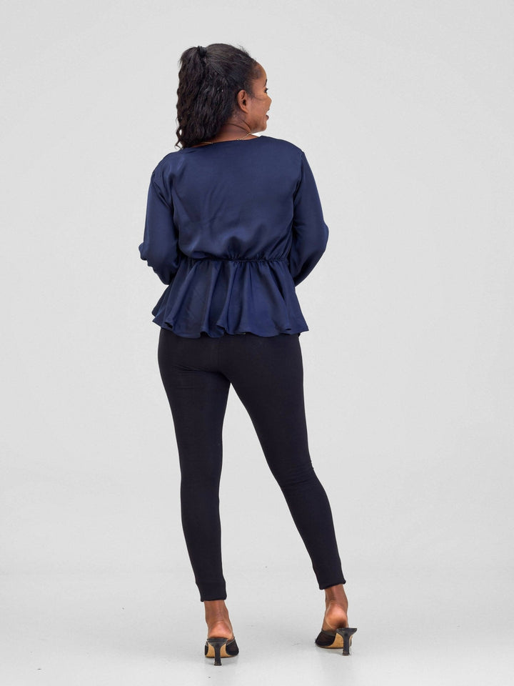 Silk House Collection Raya Top - Navy Blue - Shopzetu