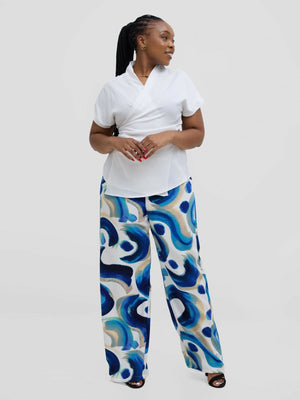 Silk House Collection Rana Pant - Blue Abstract Print - Shopzetu
