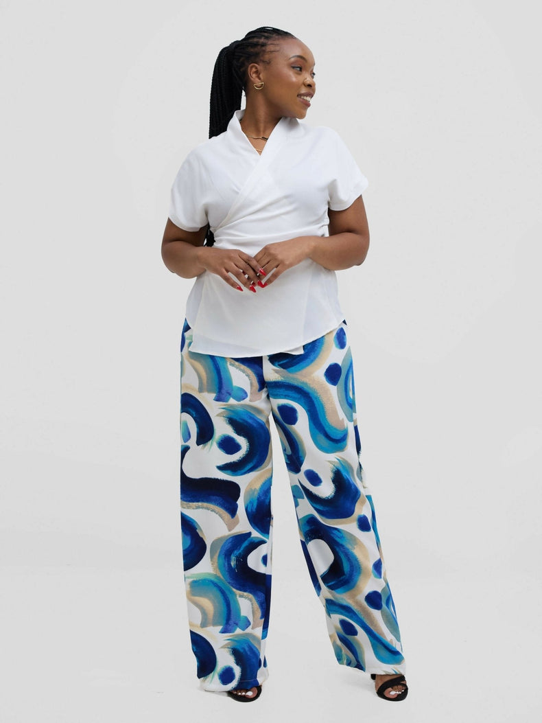 Silk House Collection Rana Pant - Blue Abstract Print - Shopzetu