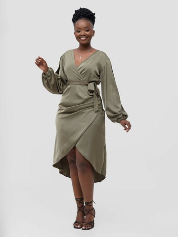Zahra Silk Dress - Olive Green