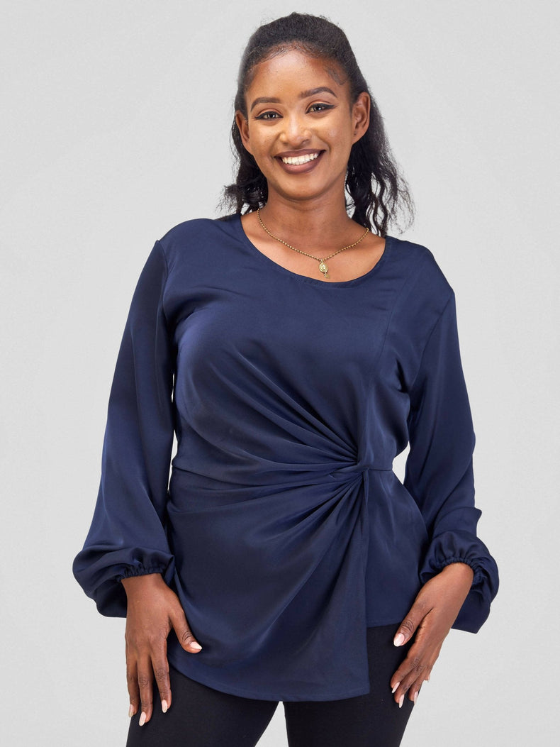 Silk House Collection Raya Top - Navy Blue - Shopzetu
