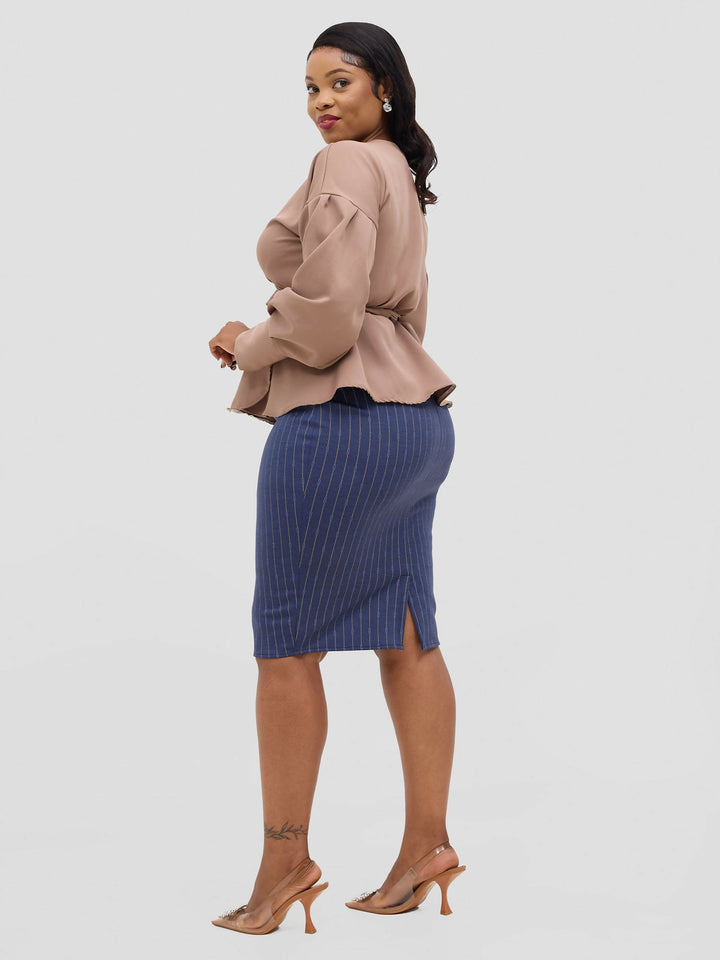Silk House Collection Mia Navy Skirt + Maya Top - Navy Blue - Shopzetu