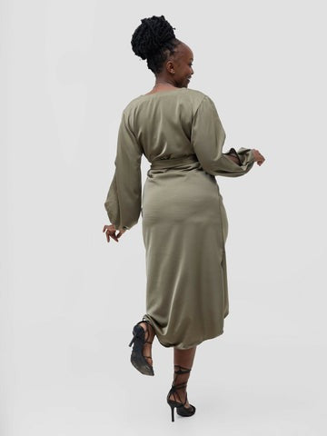 Zahra Silk Dress - Olive Green