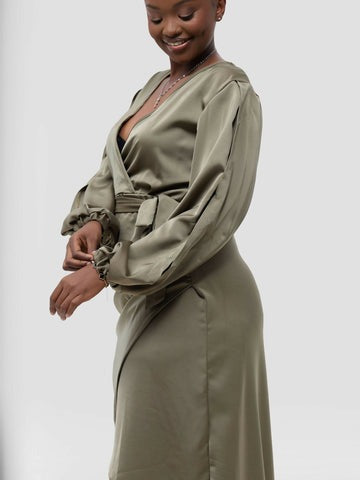 Zahra Silk Dress - Olive Green