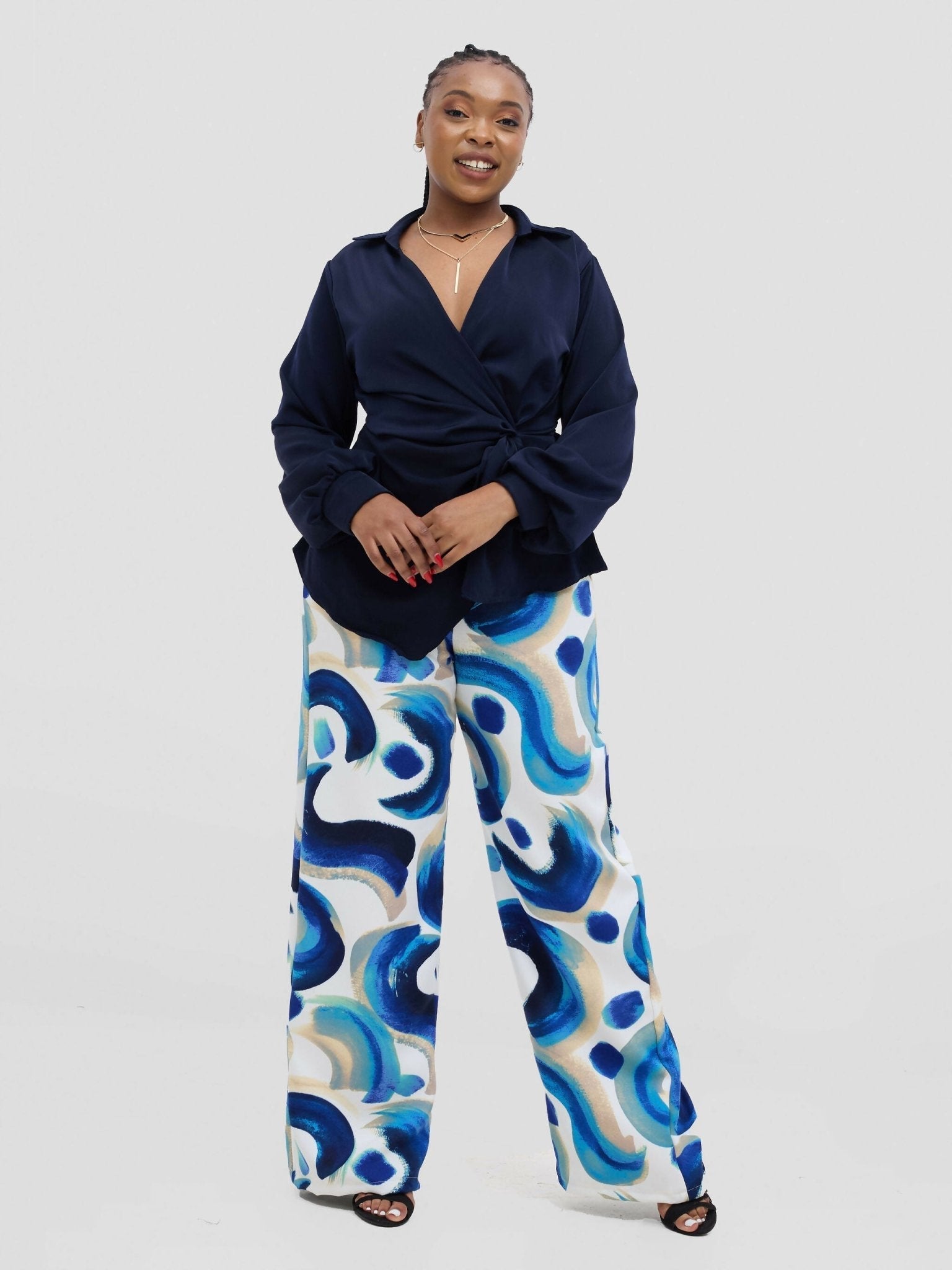 Silk House Collection Liora Top - Navy Blue - Shopzetu