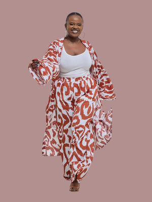 Silk House Collection Tasha Pant Set - Brown Print - Shopzetu
