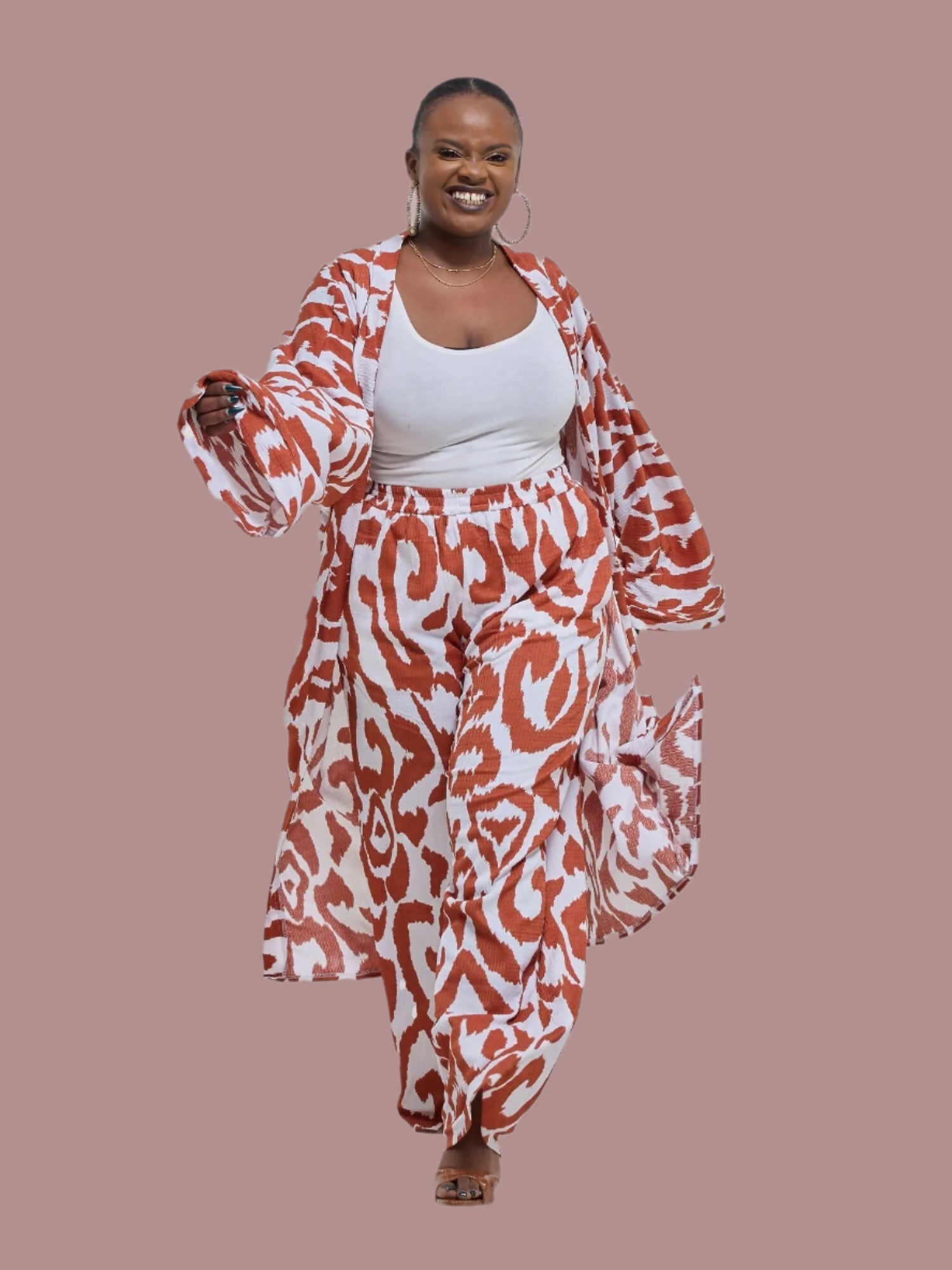 Silk House Collection Tasha Pant Set - Brown Print - Shopzetu