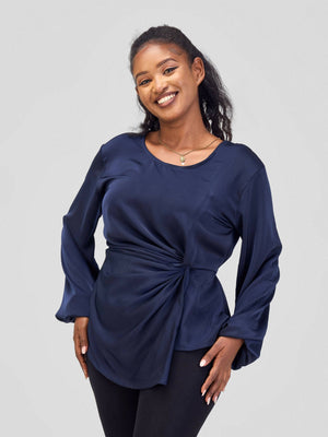 Silk House Collection Raya Top - Navy Blue - Shopzetu