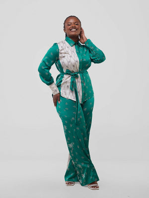 Silk House Collection Marcella Pant Set - Green Print - Shopzetu